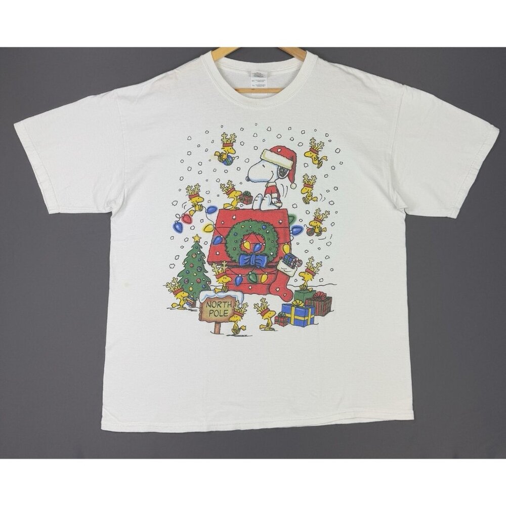 Vintage Y2K Snoopy Peanuts White Tee Christmas TV Cartoon Movie Promo XL Santa